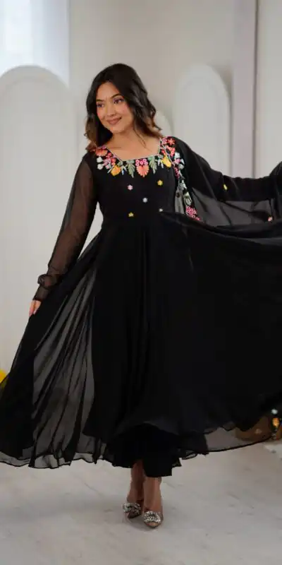 NSR 901 Black Faux Georgette Salwar Suit with Lace Work & Embroidery Work. Introductory Price ₹2099. Delivery 4-6 Working Days. Shop now. | Jump Suits, Salwar suit, Casual Suits, Creative suits, Designer Suits, Palazzo Suits, Party Wear Suits, Patiala Suits, Straight Suits