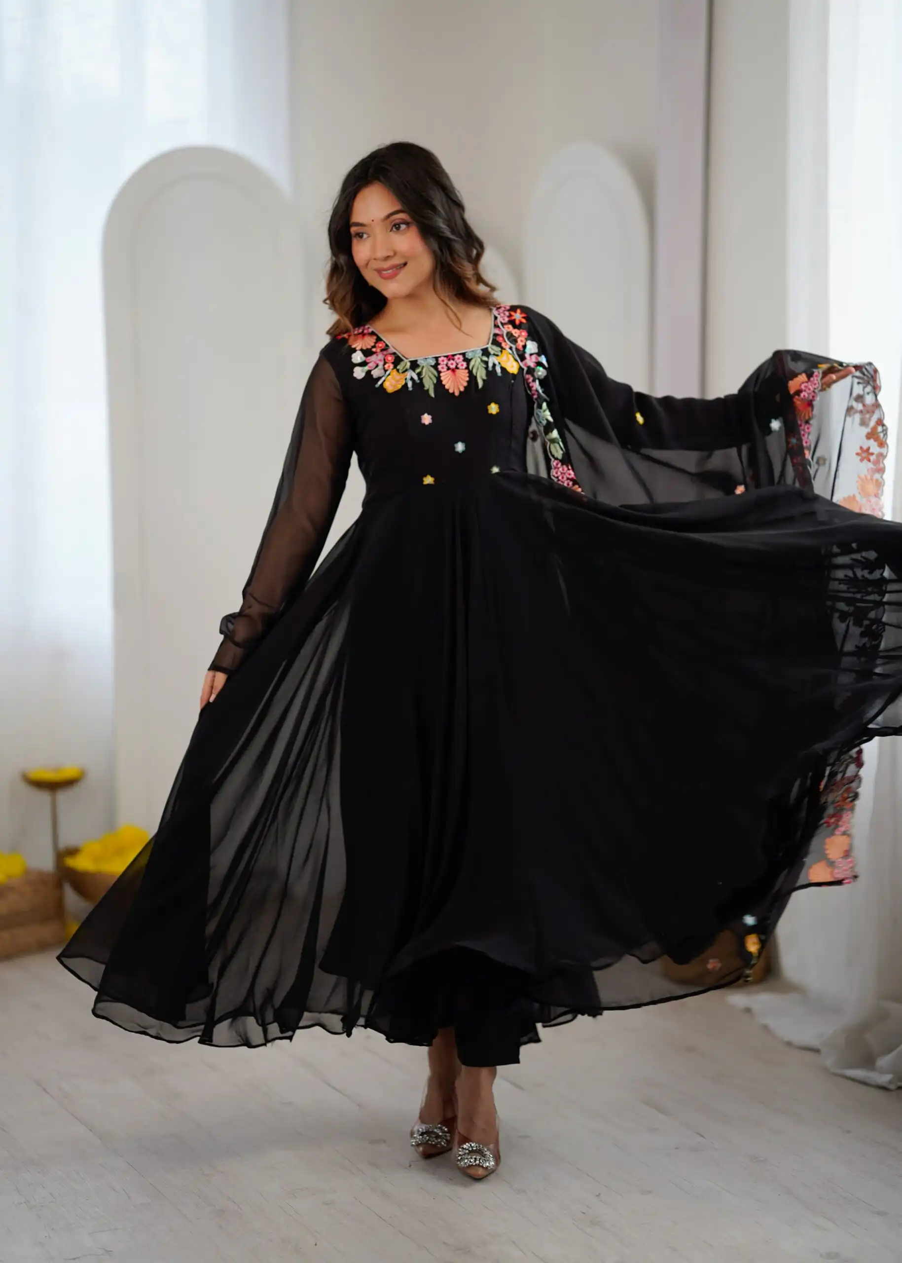 NSR 901 Black Faux Georgette Salwar Suit with Lace Work & Embroidery Work. Introductory Price ₹2099. Delivery 4-6 Working Days. Shop now. | Jump Suits, Salwar suit, Casual Suits, Creative suits, Designer Suits, Palazzo Suits, Party Wear Suits, Patiala Suits, Straight Suits