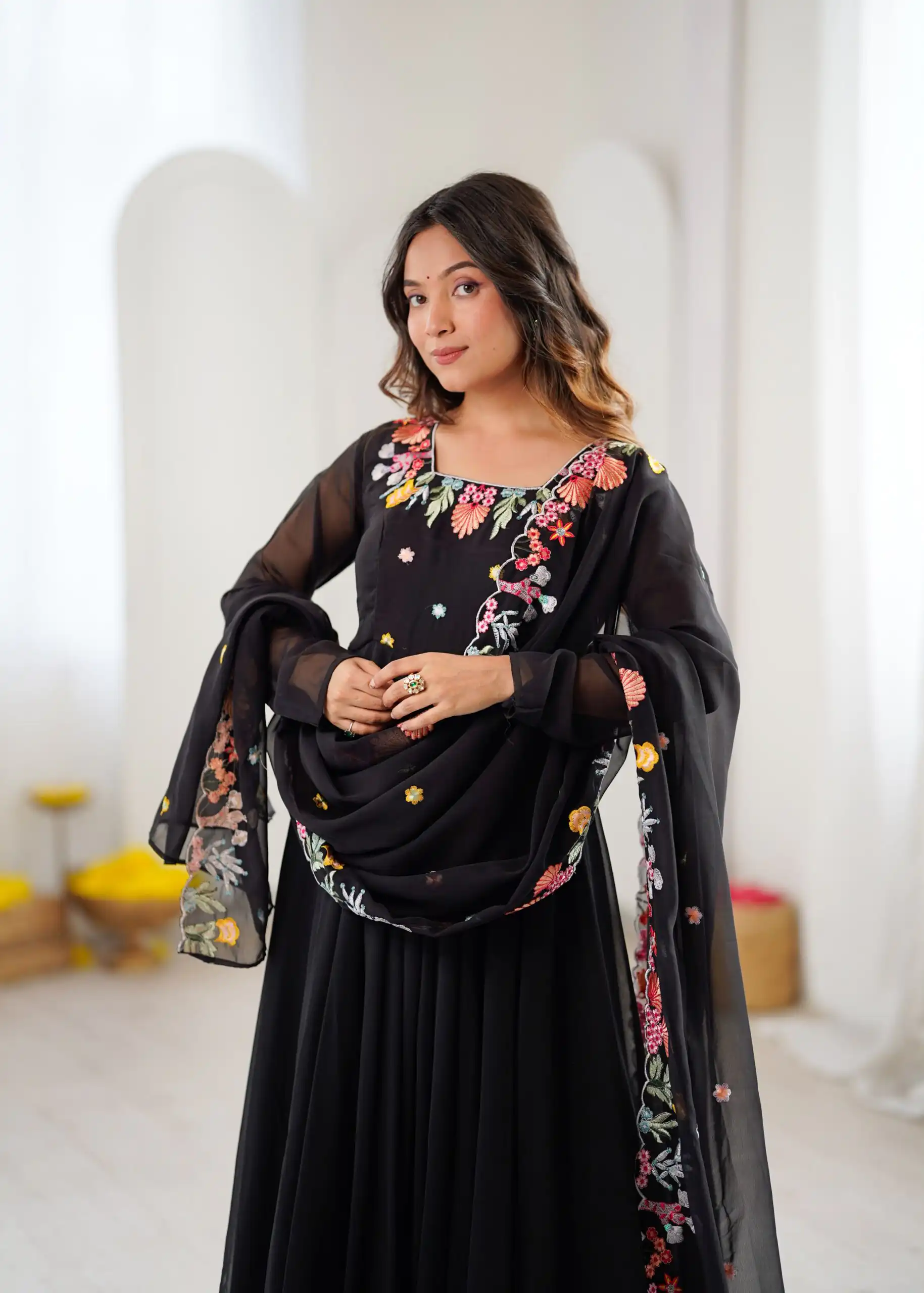 NSR 901 Black Faux Georgette Salwar Suit with Lace Work & Embroidery Work. Introductory Price ₹2099. Delivery 4-6 Working Days. Shop now. | Jump Suits, Salwar suit, Casual Suits, Creative suits, Designer Suits, Palazzo Suits, Party Wear Suits, Patiala Suits, Straight Suits