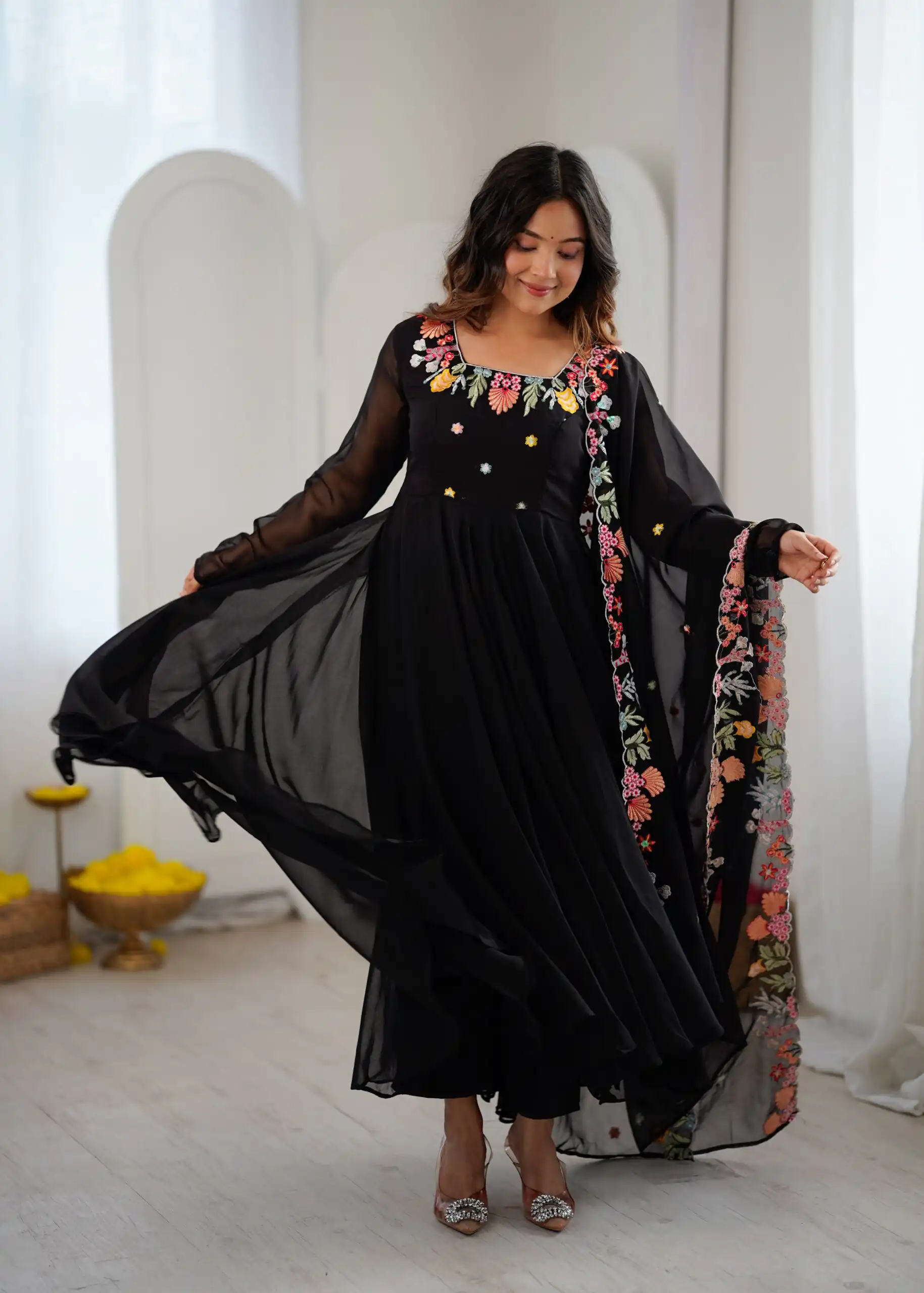 NSR 901 Black Faux Georgette Salwar Suit with Lace Work & Embroidery Work. Introductory Price ₹2099. Delivery 4-6 Working Days. Shop now. | Jump Suits, Salwar suit, Casual Suits, Creative suits, Designer Suits, Palazzo Suits, Party Wear Suits, Patiala Suits, Straight Suits