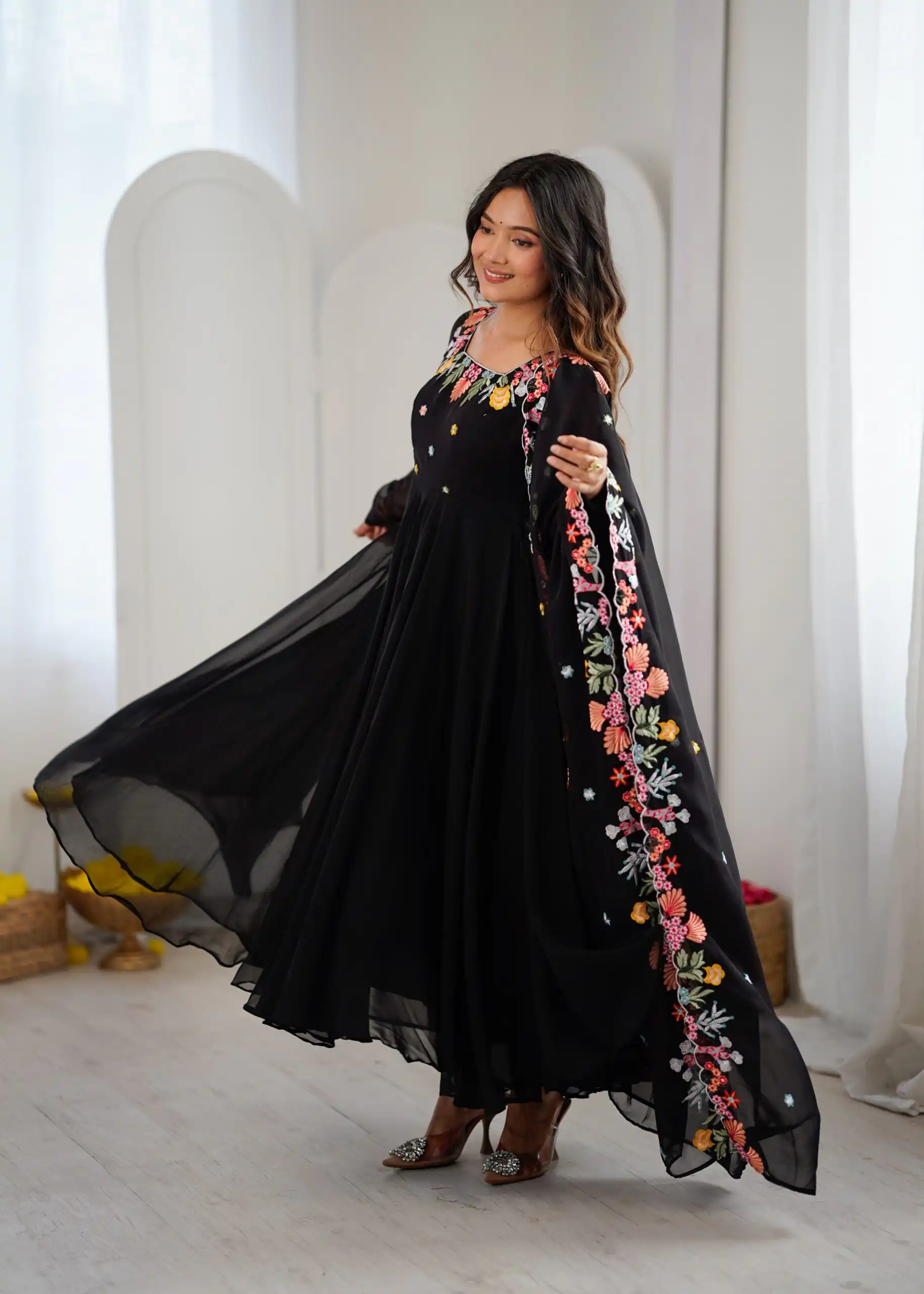 NSR 901 Black Faux Georgette Salwar Suit with Lace Work & Embroidery Work. Introductory Price ₹2099. Delivery 4-6 Working Days. Shop now. | Jump Suits, Salwar suit, Casual Suits, Creative suits, Designer Suits, Palazzo Suits, Party Wear Suits, Patiala Suits, Straight Suits