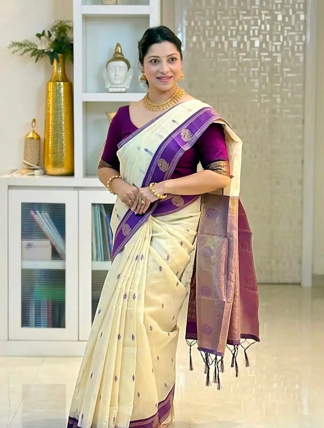 KPR 308 Cream in Soft Lichi Silk Jacquard Work Designer Work Saree . Exclusive Offer ₹1449. Delivery 4-6 Working Days. Shop now. | Sarees, Bollywood Sarees, Creative Sarees, Designer Sarees, Embroidered Sarees, Ethnic Saree, Modern Digital sarees, Party Wear Sarees