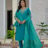 DIVA 125 | Firozi Roman Silk Salwar Suit with Sequins Work & Embroidery Work. Available at ₹1799 only. Delivery 4-6 Working Days. Shop now. | Jump Suits, Salwar suit, Casual Suits, Creative suits, Designer Suits, Palazzo Suits, Party Wear Suits, Patiala Suits, Straight Suits
