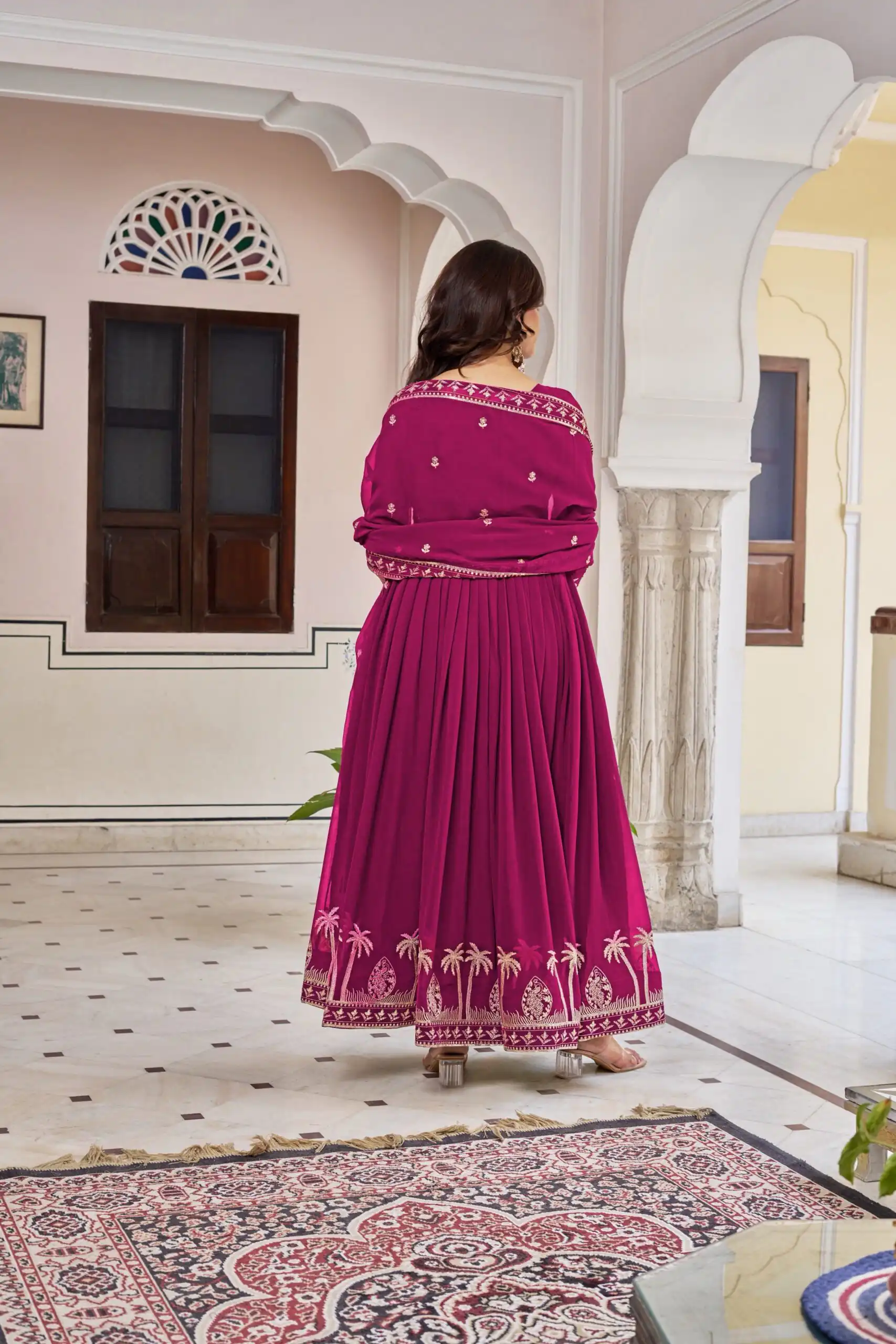 SP 31 Pink Faux Georgette Salwar Suit with Lace Work & Digital Print. Introductory Price ₹1999. Delivery 4-6 Working Days. Shop now. | Anarkali Suits, Bollywood Anarkali, Creative-Anarkali, Designer Anarkali, Embroidered Anarkali, Party Wear Anarkali, Salwar suit