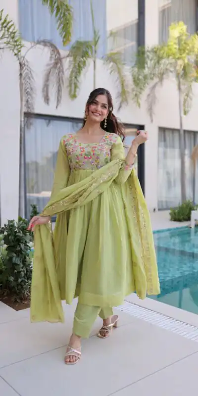 KA 1239 Pista Roman Silk Gown Perfect for Wedding, Party, Reception, Karwa Chauth, Baby Shower β . Now at just βΉ2599. Delivery 4-6 Working Days. Shop | Gowns, Bollywood Gowns, Creative Gowns, Designer Gowns, Embroidered Gowns, Party Wear Gowns, Casual Suits