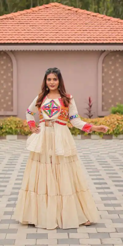Ram 120 White in Pure Cotton Mirror Work & Gamthi Work Lehenga Choli . Exclusive Offer ₹3049. Delivery 4-6 Working Days. Shop now. | Lehenga, Bollywood Lehenga, Creative Lehenga, Designer Lehenga, Embroidered Lehenga, Party Wear Lehenga
