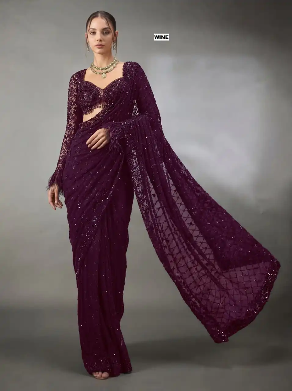 DF 3474 Wine Faux Georgette Saree Perfect for Wedding, Party, Bridal Wear, Baisakhi, Raksha Bandhan –. Introductory Price ₹1799. Delivery 4-6 Workin | Sarees, Bollywood Sarees, Creative Sarees, Designer Sarees, Embroidered Sarees, Ethnic Saree, Modern Digital sarees, Party Wear Sarees