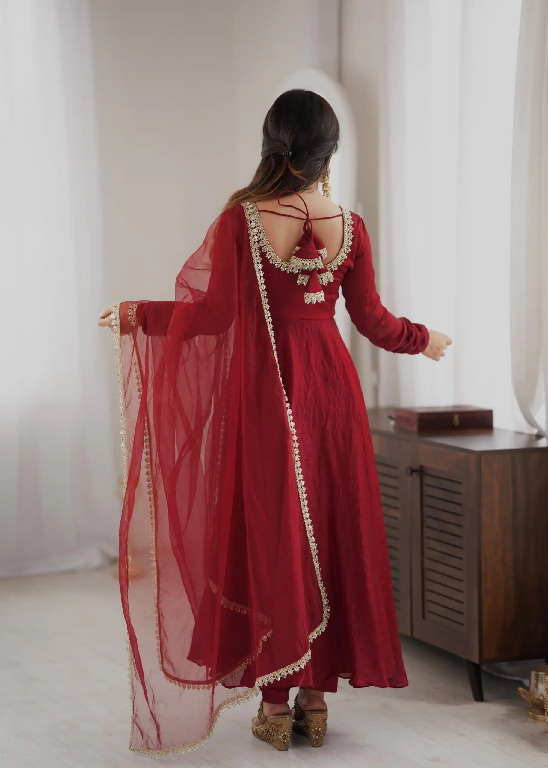 SRK 5355 Maroon Doremon Crush Gown with Lace Work & Mirror Work. Exclusive Offer ₹2099. Delivery 4-6 Working Days. Shop now. | Gowns, Bollywood Gowns, Creative Gowns, Designer Gowns, Embroidered Gowns, Party Wear Gowns