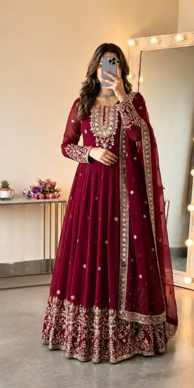 SSR 546 Red in Georgette Embroidery Work & Sequins Work Gown . Get it for βΉ2149. Delivery 4-6 Working Days. Online Shop now. | Gowns, Bollywood Gowns, Creative Gowns, Designer Gowns, Embroidered Gowns, Party Wear Gowns