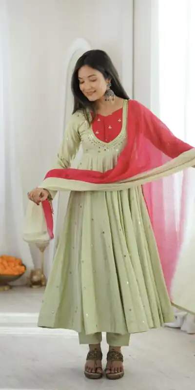 Alternative view of Lovely Pista Roman Silk Mirror Embroidery Work Gown