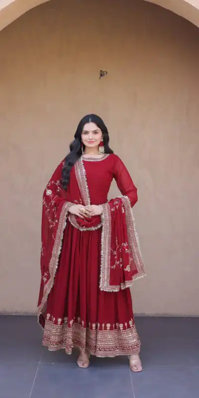 KA 1256 Maroon Faux Blooming Gown Perfect for Wedding, Party, Pongal, Raksha Bandhan, Mehendi –. Introductory Price ₹2549. Delivery 4-6 Working Days | Gowns, Bollywood Gowns, Creative Gowns, Designer Gowns, Embroidered Gowns, Party Wear Gowns