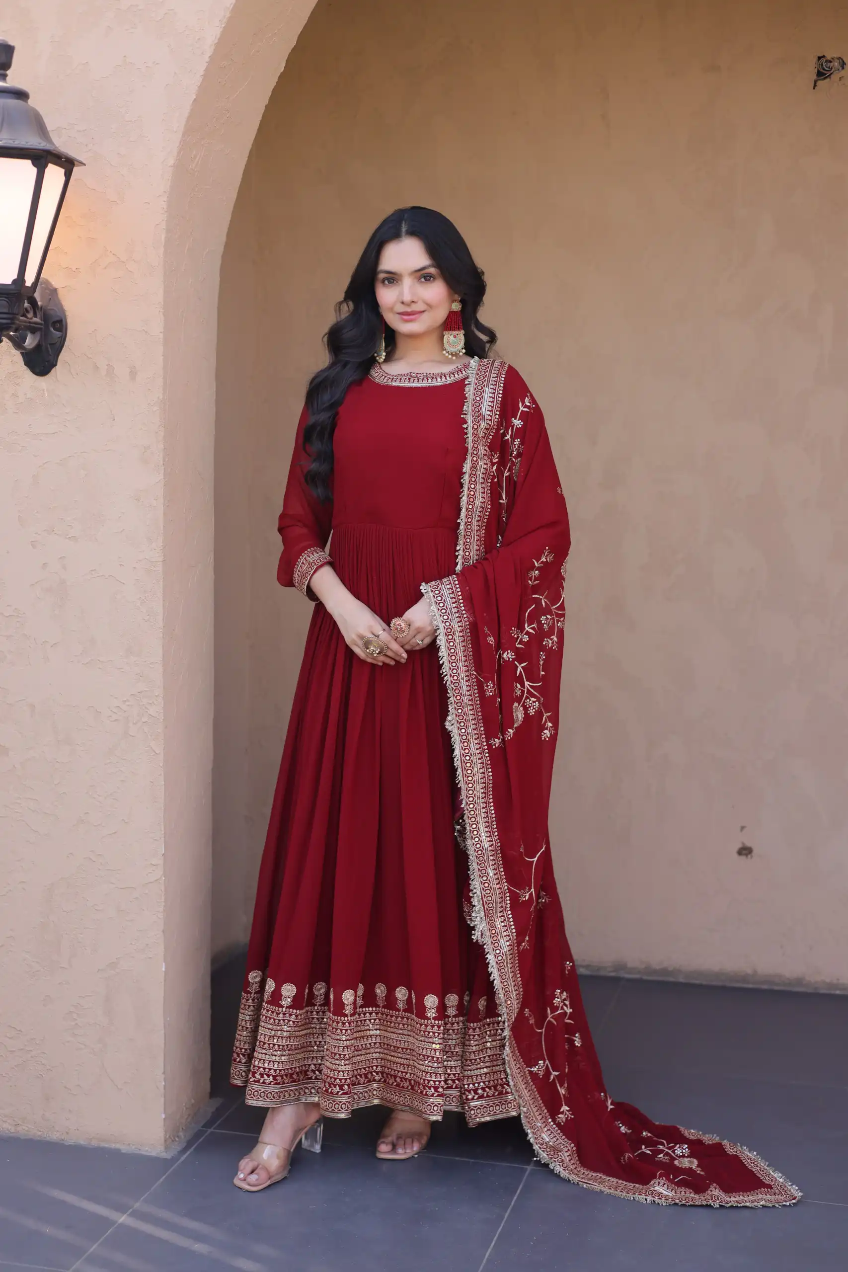 KA 1256 Maroon Faux Blooming Gown Perfect for Wedding, Party, Pongal, Raksha Bandhan, Mehendi –. Introductory Price ₹2549. Delivery 4-6 Working Days | Gowns, Bollywood Gowns, Creative Gowns, Designer Gowns, Embroidered Gowns, Party Wear Gowns