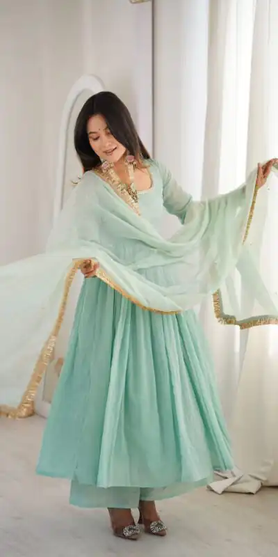 ZF 5020 Sea Green Sea Green Heavy Faux β Gown with Lace Border & Lace Work. Festive Deal βΉ2099. Delivery 4-6 Working Days. Shop now. | Gowns, Bollywood Gowns, Creative Gowns, Designer Gowns, Embroidered Gowns, Party Wear Gowns