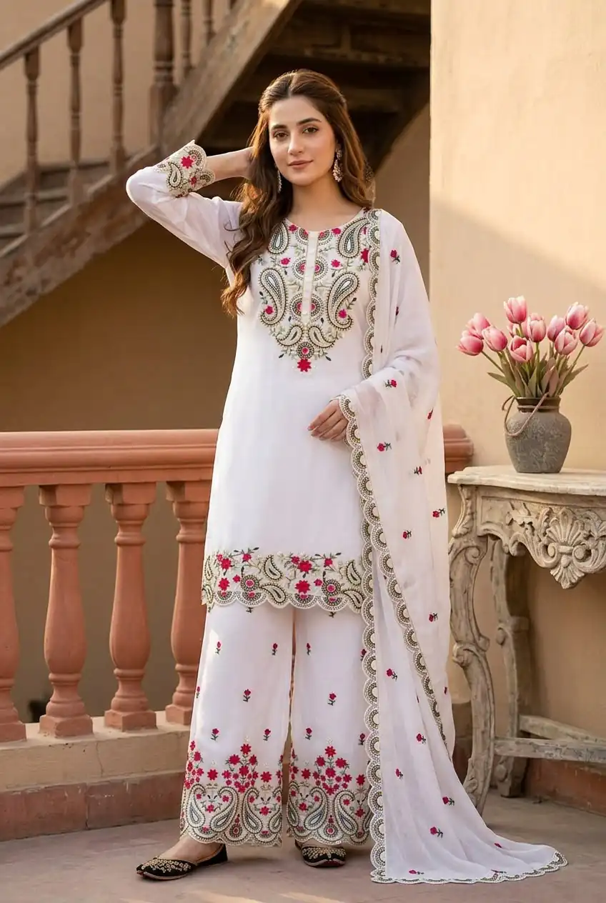 MT 1078 White Roman Silk Salwar Suit Perfect for Wedding, Party, Ethnic Day, Anniversary, Diwali – . Now at just ₹2399. Delivery 4-6 Working Days. | Jump Suits, Salwar suit, Casual Suits, Creative suits, Designer Suits, Palazzo Suits, Party Wear Suits, Patiala Suits, Straight Suits