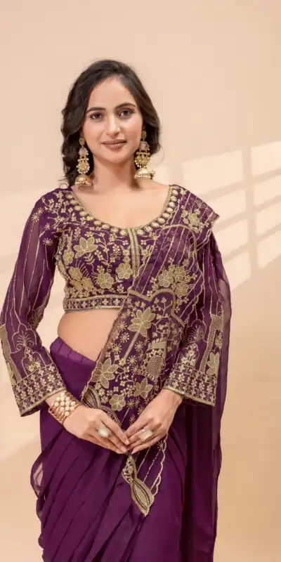 ST 1172 Wine Faux Georgette Saree with Embroidery Work & Bead Work. Now at just ₹1849. Delivery 4-6 Working Days. Shop now. | Sarees, Bollywood Sarees, Creative Sarees, Designer Sarees, Embroidered Sarees, Ethnic Saree, Modern Digital sarees, Party Wear Sarees