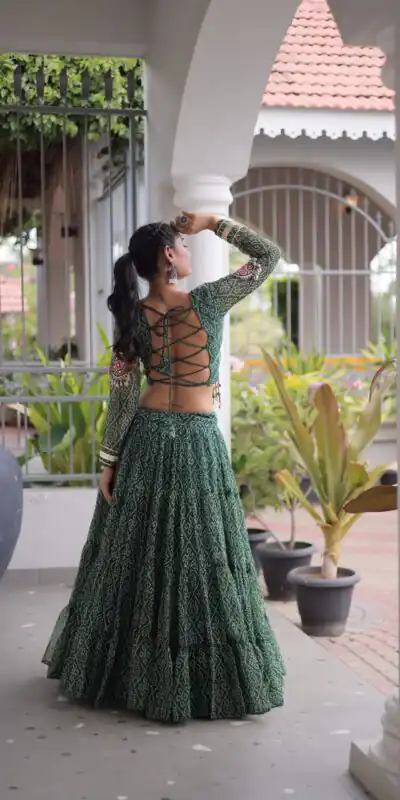 KA 5080 Green| Faux Georgette Lehenga Choli with Embroidery Work & Lace Work. Special Price ₹2499. Delivery 4-6 Working Days. Shop now. | Lehenga, Bollywood Lehenga, Creative Lehenga, Designer Lehenga, Embroidered Lehenga, Party Wear Lehenga