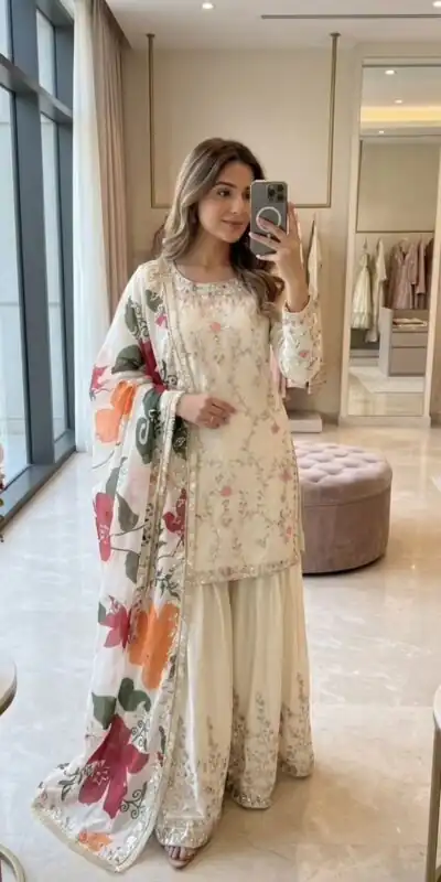 Embroidery Work & Sequins Work Salwar Suit WW 1215 Off White in Off White Cinon Silk. Now at just ₹2149. Delivery 4-6 Working Days. Shop now. | Jump Suits, Salwar suit, Casual Suits, Creative suits, Designer Suits, Palazzo Suits, Party Wear Suits, Patiala Suits, Straight Suits