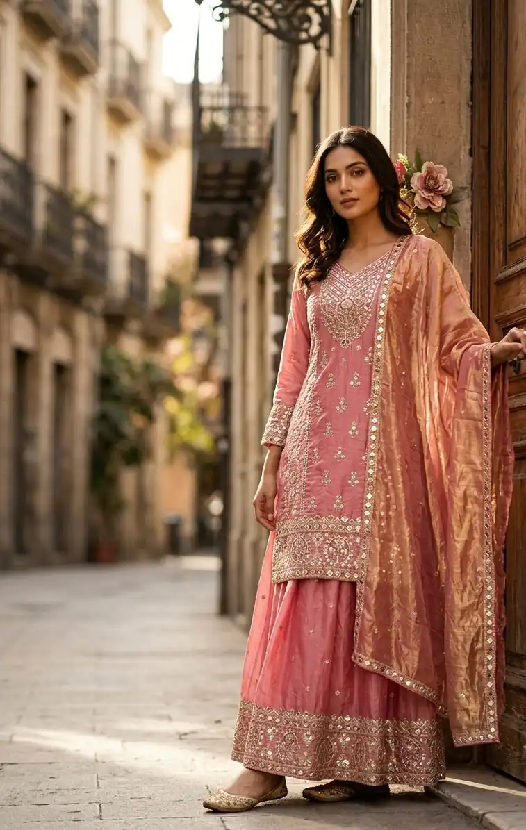 WW 1271 Peach | Peach Pure Endy Silk Salwar Suit with Embroidery Work & Sequins Work. Exclusive Offer ₹2399. Delivery 4-6 Working Days. Shop now. | Jump Suits, Salwar suit, Casual Suits, Creative suits, Designer Suits, Palazzo Suits, Party Wear Suits, Patiala Suits, Straight Suits