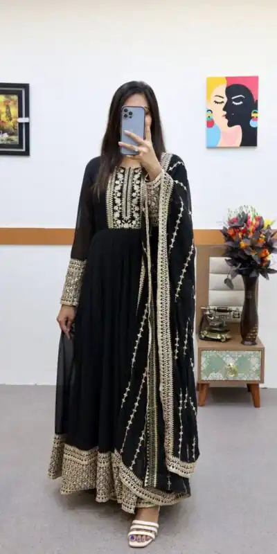 ZC 8957 Gown Perfect for Wedding, Party, Lohri, Haldi, Ethnic Day β . Available at βΉ999 only. Delivery 4-6 Working Days. Shop now. | Gowns, Bollywood Gowns, Creative Gowns, Designer Gowns, Embroidered Gowns, Party Wear Gowns