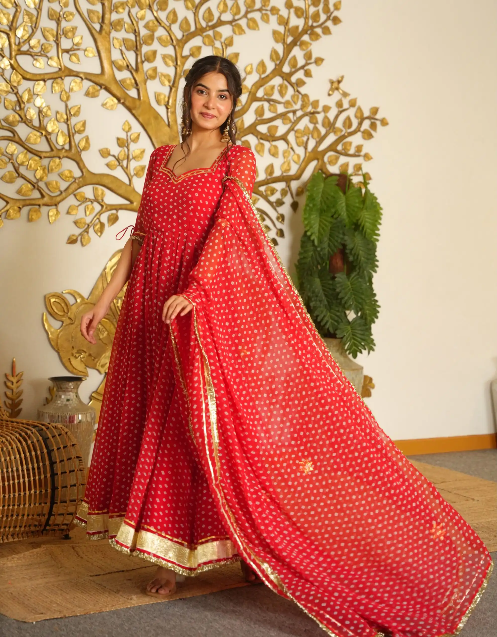 AD 239 Red in Colour Faux Georgette Bandhani Print Work Gown. Available at ₹1999 only. Delivery 4-6 Working Days. Shop now. | Gowns, Bollywood Gowns, Creative Gowns, Designer Gowns, Embroidered Gowns, Party Wear Gowns