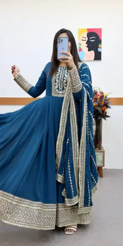 ZC 8957 Gown Perfect for Wedding, Party, Lohri, Haldi, Ethnic Day β . Available at βΉ999 only. Delivery 4-6 Working Days. Shop now. | Gowns, Bollywood Gowns, Creative Gowns, Designer Gowns, Embroidered Gowns, Party Wear Gowns
