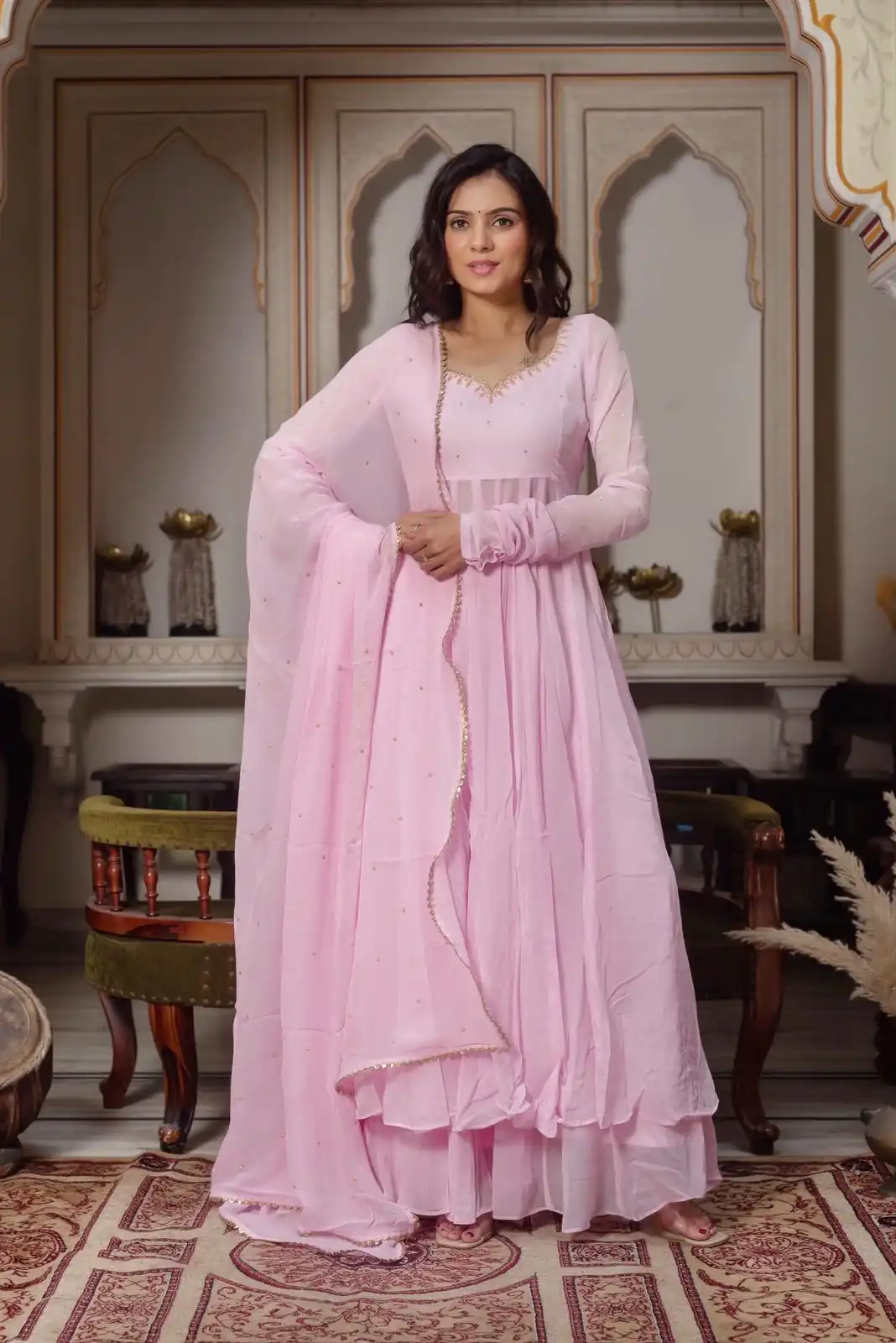KD 1636 Light Pink | Faux Georgette Salwar Suit with Lace Work & Digital Print. Introductory Price ₹1999. Delivery 4-6 Working Days. Shop now. | Anarkali Suits, Bollywood Anarkali, Creative-Anarkali, Designer Anarkali, Embroidered Anarkali, Party Wear Anarkali, Salwar suit
