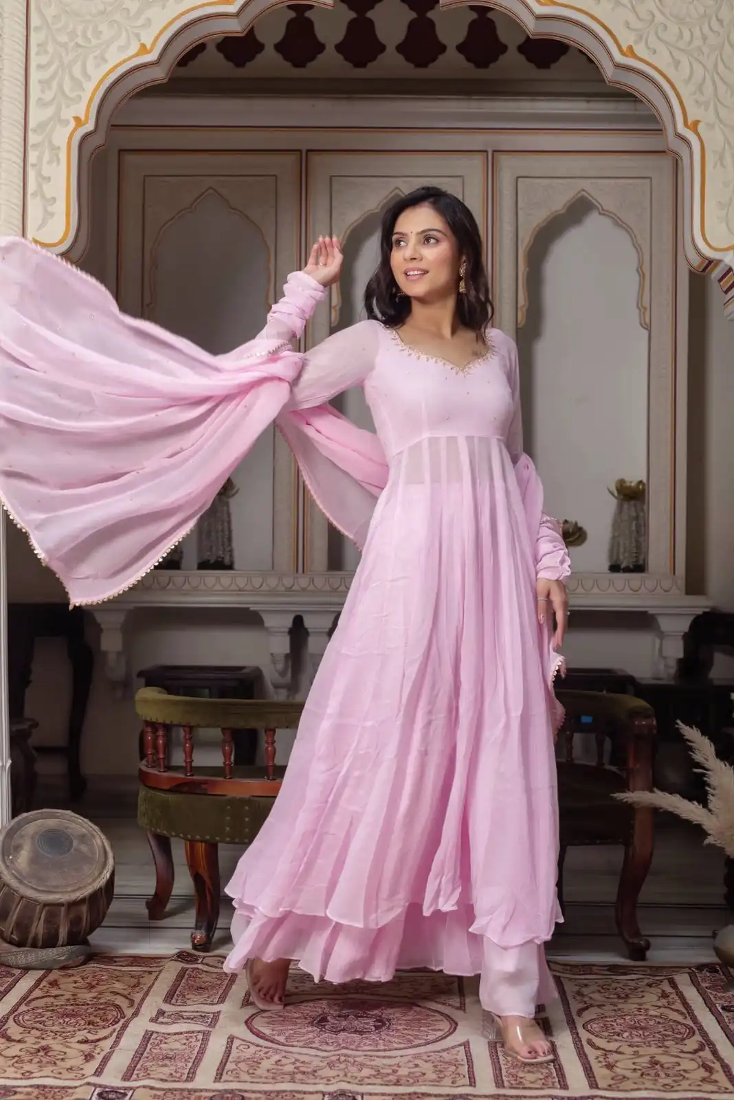 KD 1636 Light Pink | Faux Georgette Salwar Suit with Lace Work & Digital Print. Introductory Price ₹1999. Delivery 4-6 Working Days. Shop now. | Anarkali Suits, Bollywood Anarkali, Creative-Anarkali, Designer Anarkali, Embroidered Anarkali, Party Wear Anarkali, Salwar suit