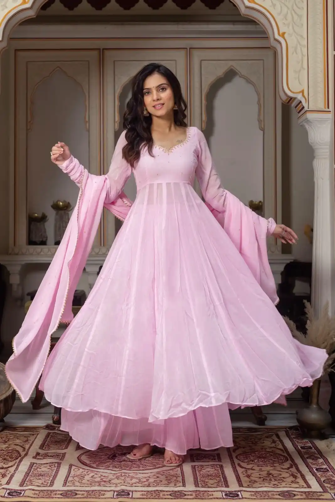 KD 1636 Light Pink | Faux Georgette Salwar Suit with Lace Work & Digital Print. Introductory Price ₹1999. Delivery 4-6 Working Days. Shop now. | Anarkali Suits, Bollywood Anarkali, Creative-Anarkali, Designer Anarkali, Embroidered Anarkali, Party Wear Anarkali, Salwar suit