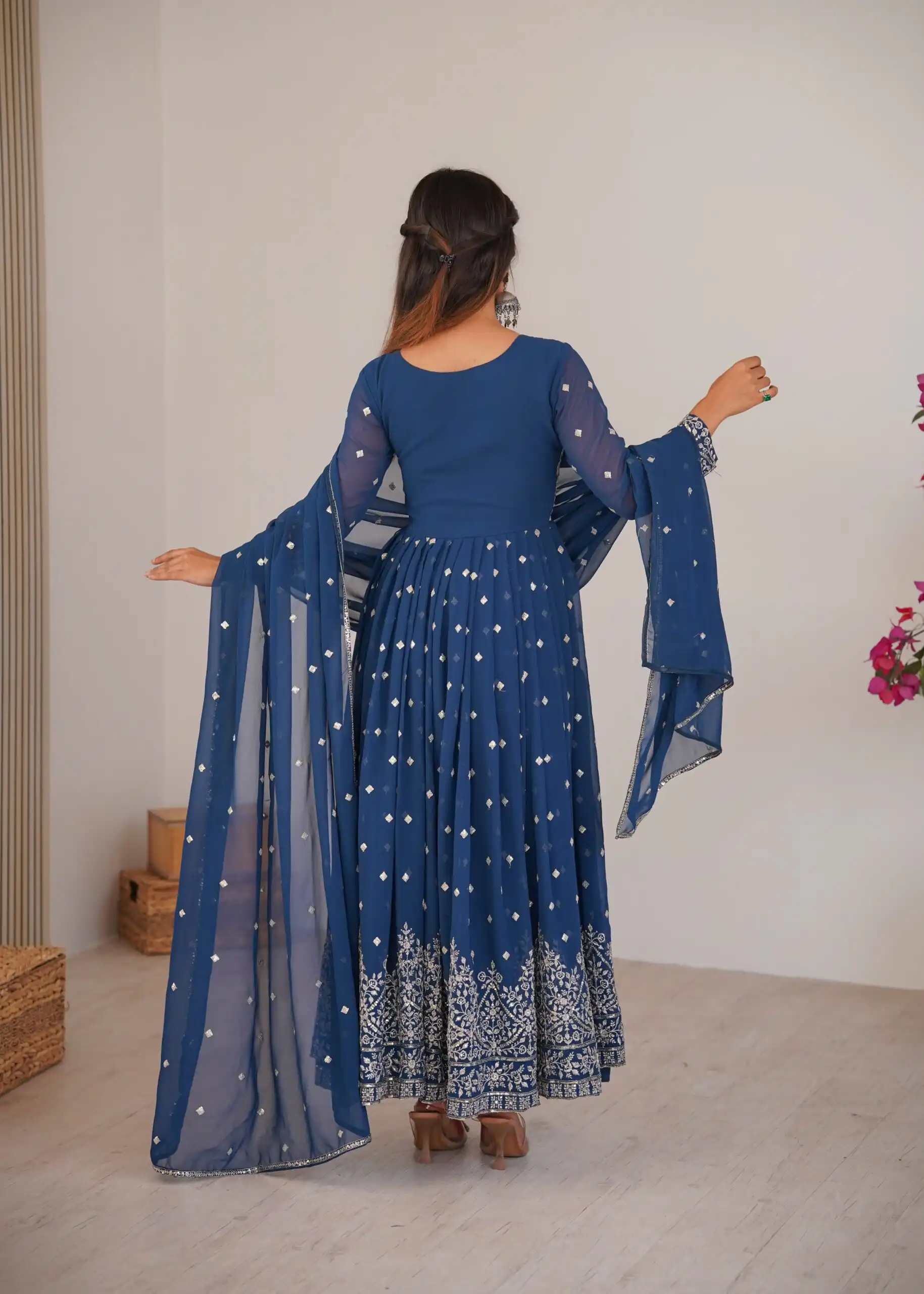 SP 81 Navy Blue| Faux Georgette Salwar Suit with Lace Work & Digital Print. Introductory Price ₹2449. Delivery 4-6 Working Days. Shop now. | Anarkali Suits, Bollywood Anarkali, Creative-Anarkali, Designer Anarkali, Embroidered Anarkali, Party Wear Anarkali, Salwar suit