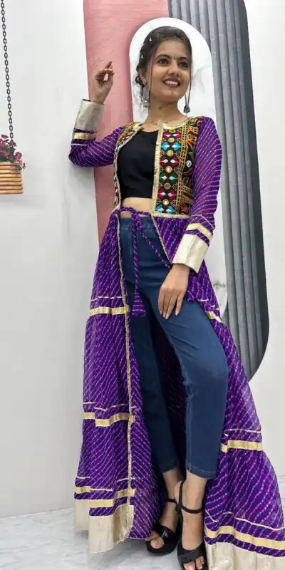 PC N48 Purple | Fox Georgette Kurti with Lace Work & Mirror Work. Affordable Price ₹2149. Delivery 4-6 Working Days. Shop now. | Kurti, Bollywood Kurti, Creative Kurtis, Designer Kurti, Party Wear Kurti, Selfie Kurti