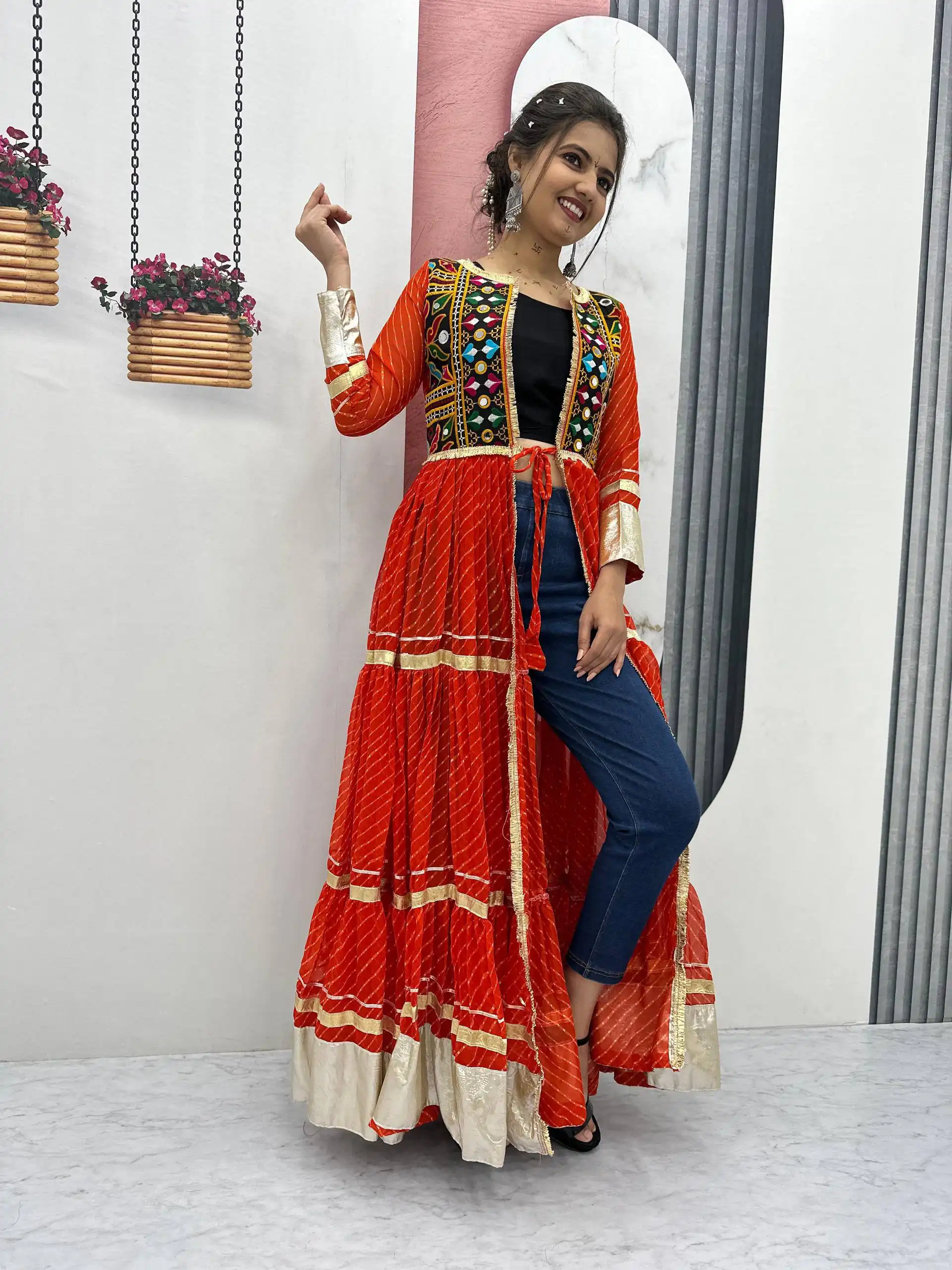 PC N48 Red | Fox Georgette Kurti with Lace Work & Mirror Work. Affordable Price ₹2149. Delivery 4-6 Working Days. Shop now. | Kurti, Bollywood Kurti, Creative Kurtis, Designer Kurti, Party Wear Kurti, Selfie Kurti