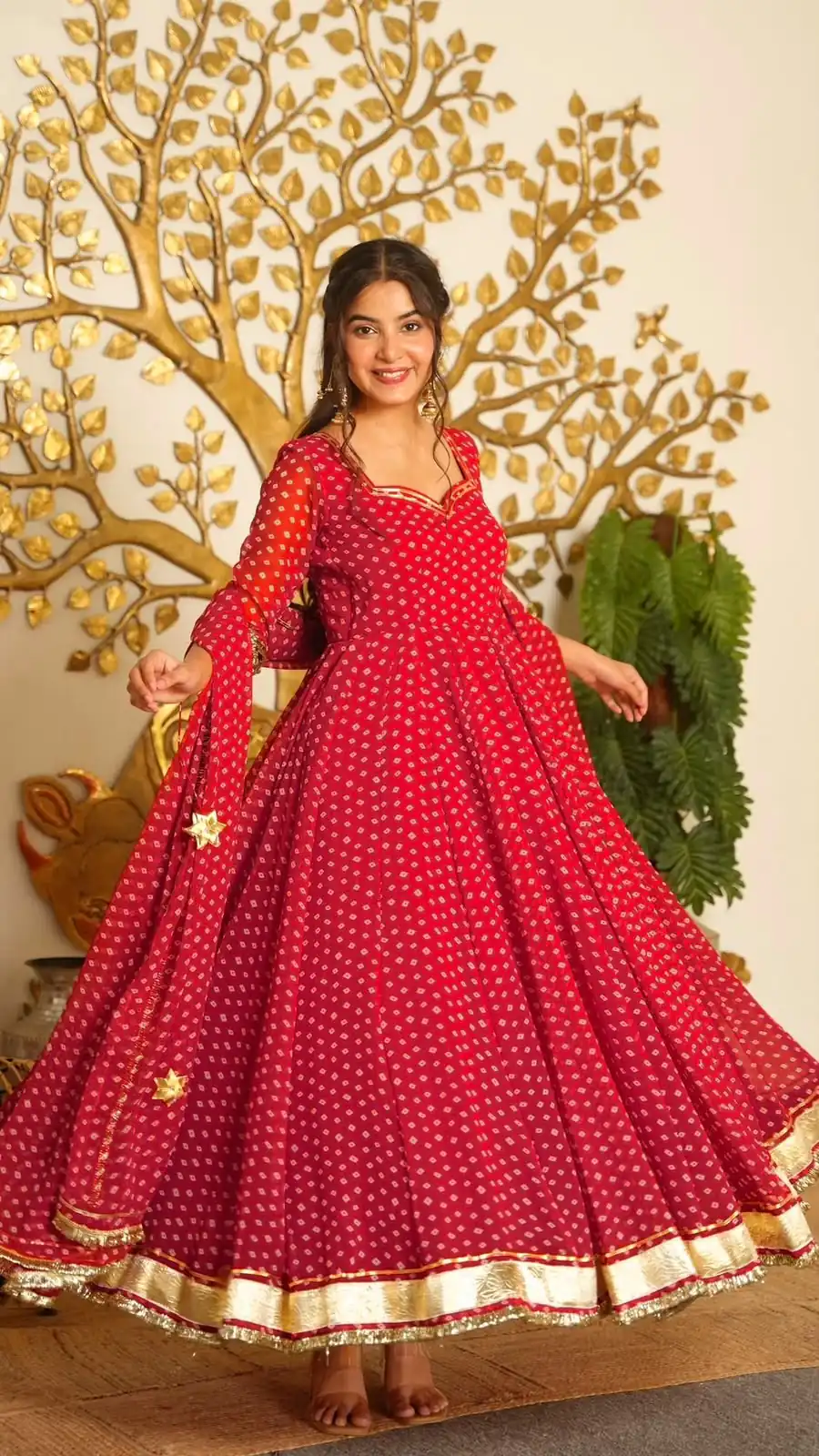 KD 1637 Red in Colour Faux Georgette Bandhani Print Work Gown. Available at ₹1999 only. Delivery 4-6 Working Days. Shop now. | Gowns, Bollywood Gowns, Creative Gowns, Designer Gowns, Embroidered Gowns, Party Wear Gowns
