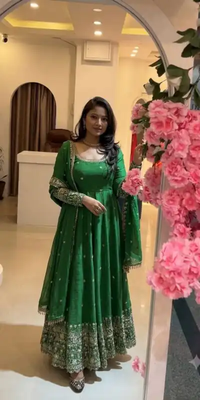 SSR 544 Green in Crunchy Silk Embroidery Work & Lace Work Gown . Special Price βΉ2399. Delivery 4-6 Working Days. Shop now. | Gowns, Bollywood Gowns, Creative Gowns, Designer Gowns, Embroidered Gowns, Party Wear Gowns