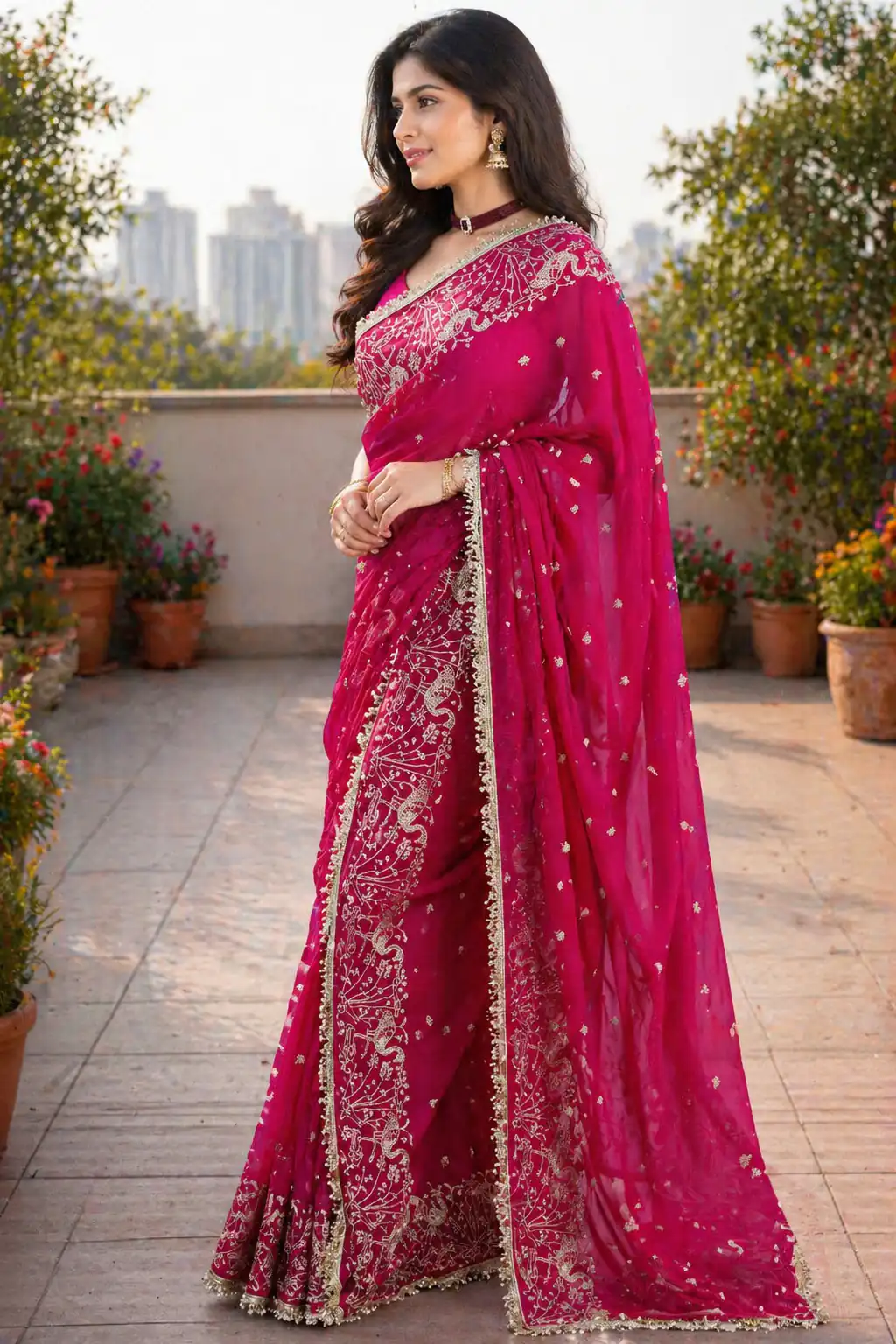 BT 446 Pink Star Georgette Saree with Lace Work & Embroidery Work. Festive Deal ₹1799. Delivery 4-6 Working Days. Shop now. | Sarees, Bollywood Sarees, Creative Sarees, Designer Sarees, Embroidered Sarees, Ethnic Saree, Modern Digital sarees, Party Wear Sarees
