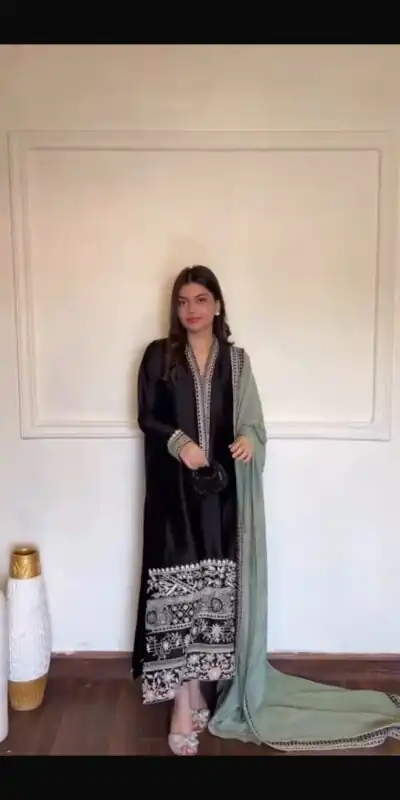 KD 1632 Black | Glass Salwar Suit with Thread Embroidery & Embroidery Work. Get it for ₹2449. Delivery 4-6 Working Days. Shop now. | Jump Suits, Salwar suit, Casual Suits, Creative suits, Designer Suits, Palazzo Suits, Party Wear Suits, Patiala Suits, Straight Suits