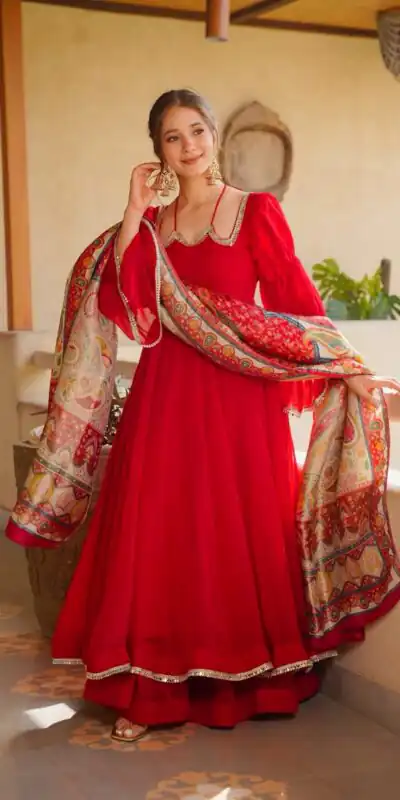 RTC 6045 Red | Red Tabby Silk Salwar Suit with Mirror Work & Digital Print. Available at βΉ2049 only. Delivery 4-6 Working Days. Shop now. | Anarkali Suits, Bollywood Anarkali, Creative-Anarkali, Designer Anarkali, Embroidered Anarkali, Party Wear Anarkali, Salwar suit