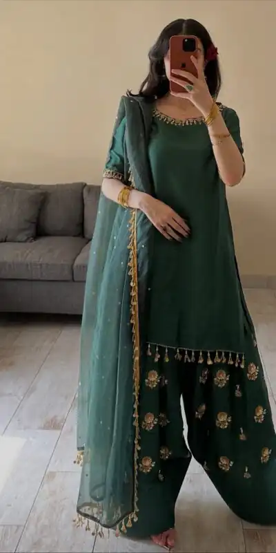 MF 535 Teal Green Aada Slab Silk Salwar Suit with Embroidery Work & Mirror Work. Festive Deal βΉ2399. Delivery 4-6 Working Days. Shop now. | Jump Suits, Salwar suit, Casual Suits, Creative suits, Designer Suits, Palazzo Suits, Party Wear Suits, Patiala Suits, Straight Suits