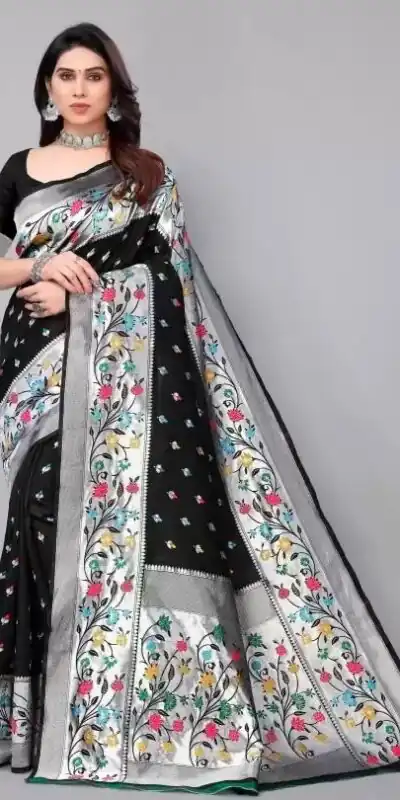 KPR 295 Black Soft Lichi Silk Cloth Saree Perfect for Wedding, Party, Family Gatherings, Sangeet, Ethnic Day β . Festive Deal βΉ1449. Delivery 4-6 Workin | Sarees, Bollywood Sarees, Creative Sarees, Designer Sarees, Embroidered Sarees, Ethnic Saree, Modern Digital sarees, Party Wear Sarees