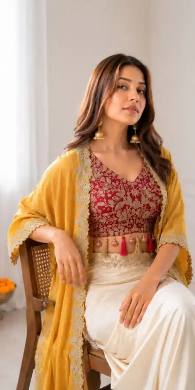 Perfect for Wedding, Party, Festival Celebrations, Holi, Pooja β BB 48 Yellow Yellow Crepe Silk Dhoti Suit. Introductory Price βΉ2099. Delivery 4-6 Working | Jump Suits, Salwar suit, Casual Suits, Creative suits, Designer Suits, Palazzo Suits, Party Wear Suits, Patiala Suits, Straight Suits