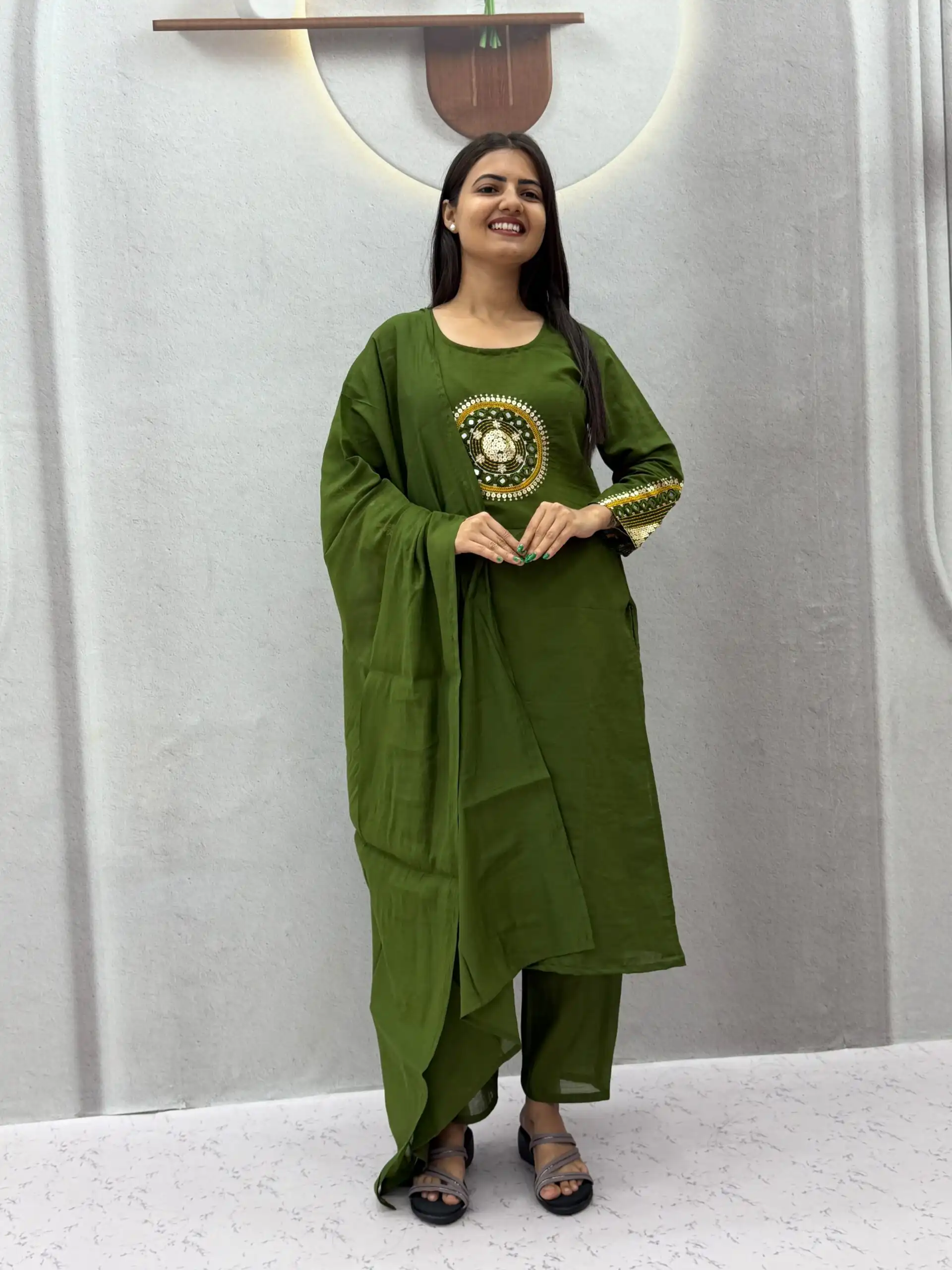 Aglow Green Roman Silk Hand Work Salwar Suit - Image 7
