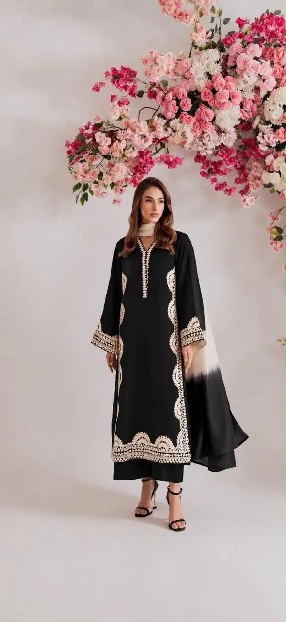 Fantastic Black Biscuit Slab Thread Work Salwar Suit - Image 2
