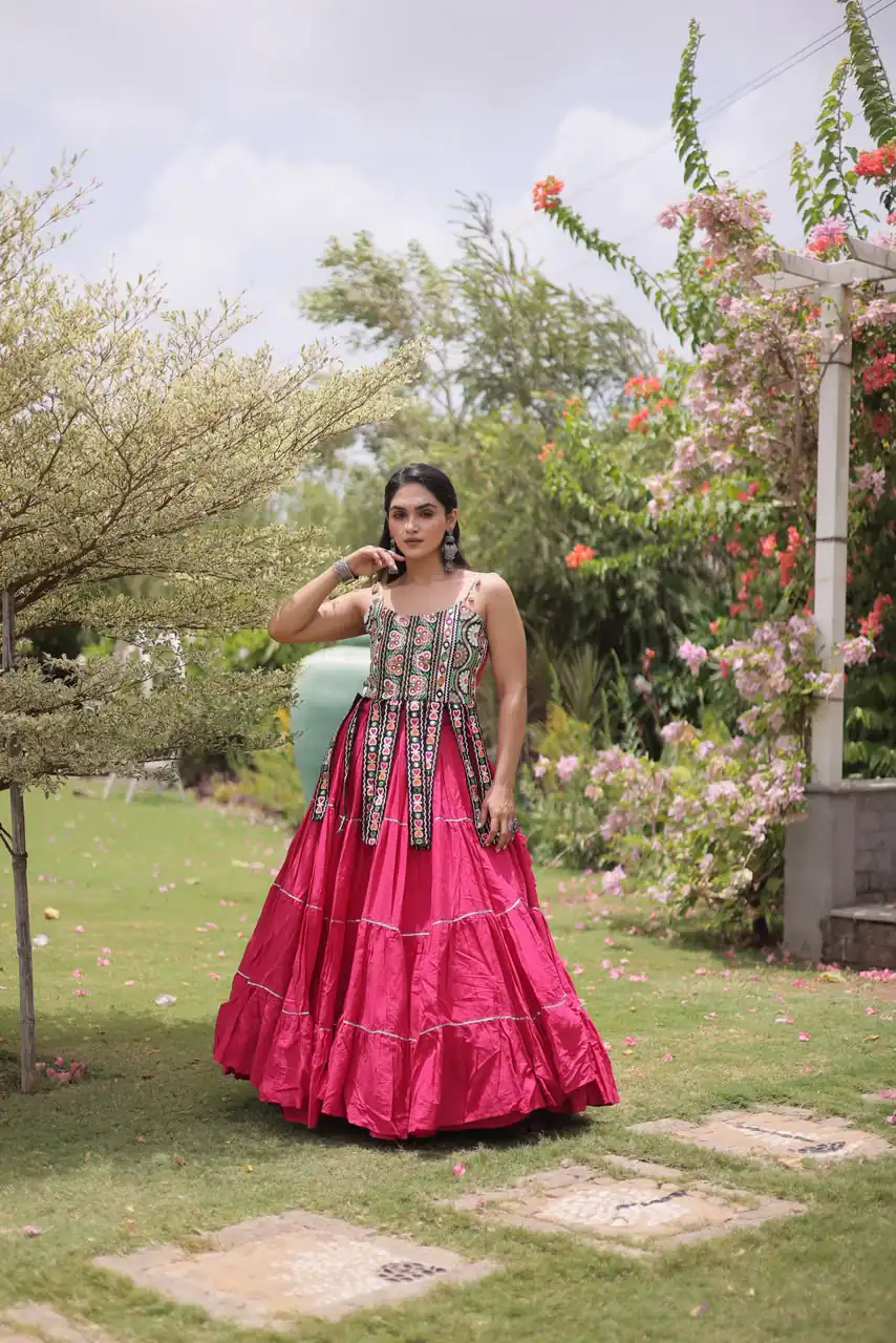 Grand Pink Kora Cotton Kutchi Patch Work Lehenga Choli - Image 3
