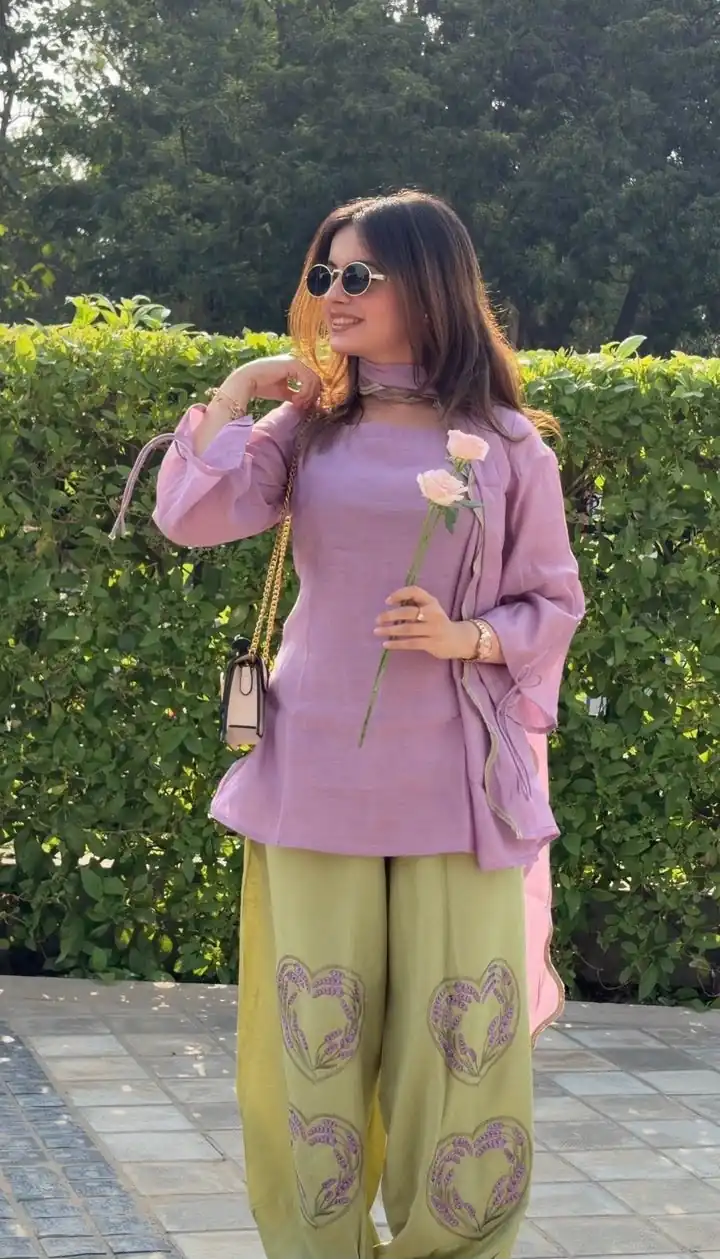 Nice Lavender Mal Chanderi Cotton Embroider Work Salwar Suit - Image 7