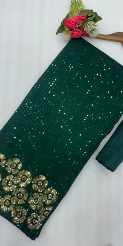Alternative view of Pretty Green Faux Georgette Sequins Work Saree