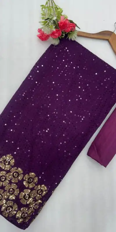 Alternative view of Pretty Wine Faux Georgette Sequins Work Saree