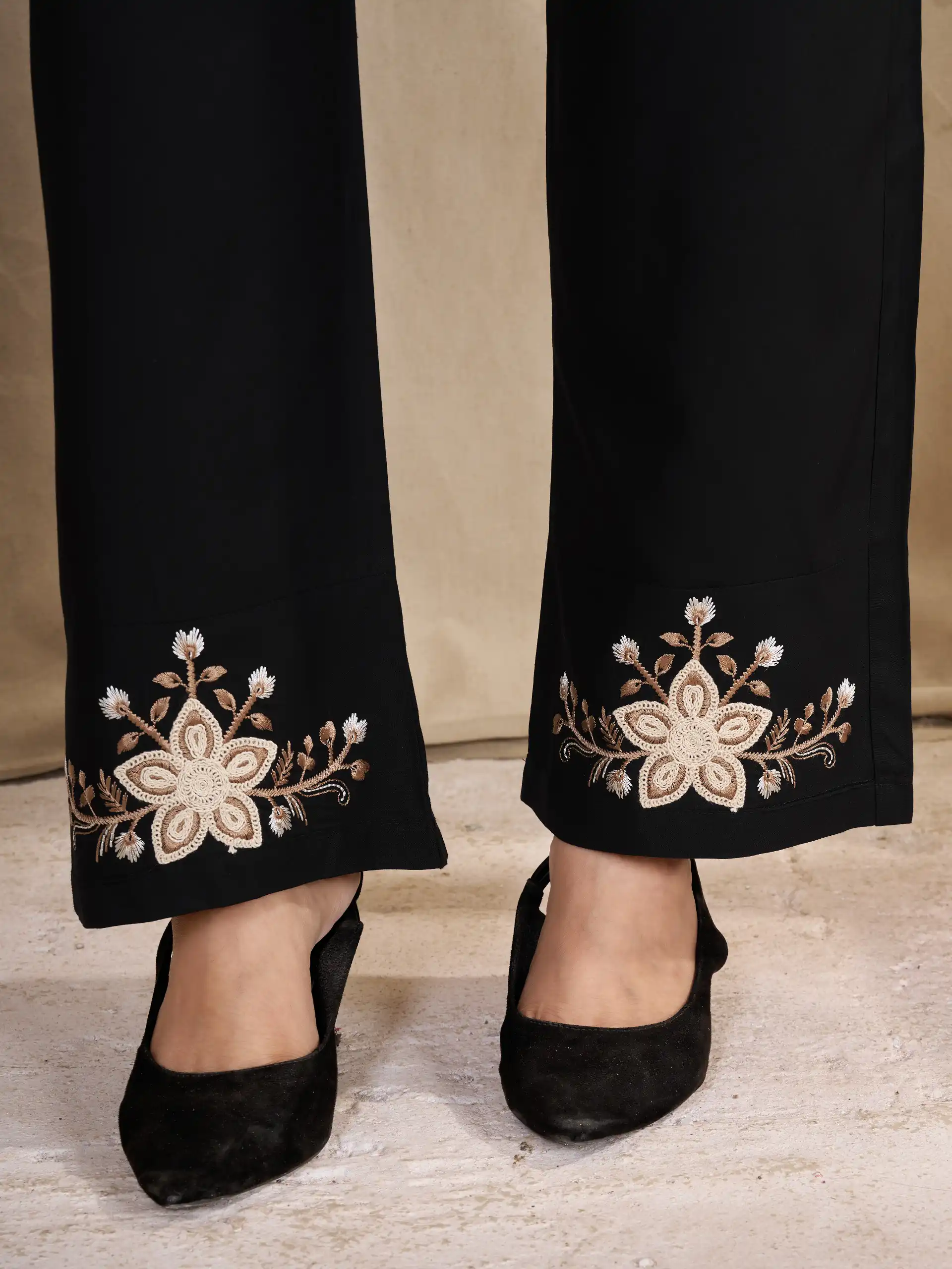 Stylist Black Rayon Cotton Thread Work Kurti - Image 3