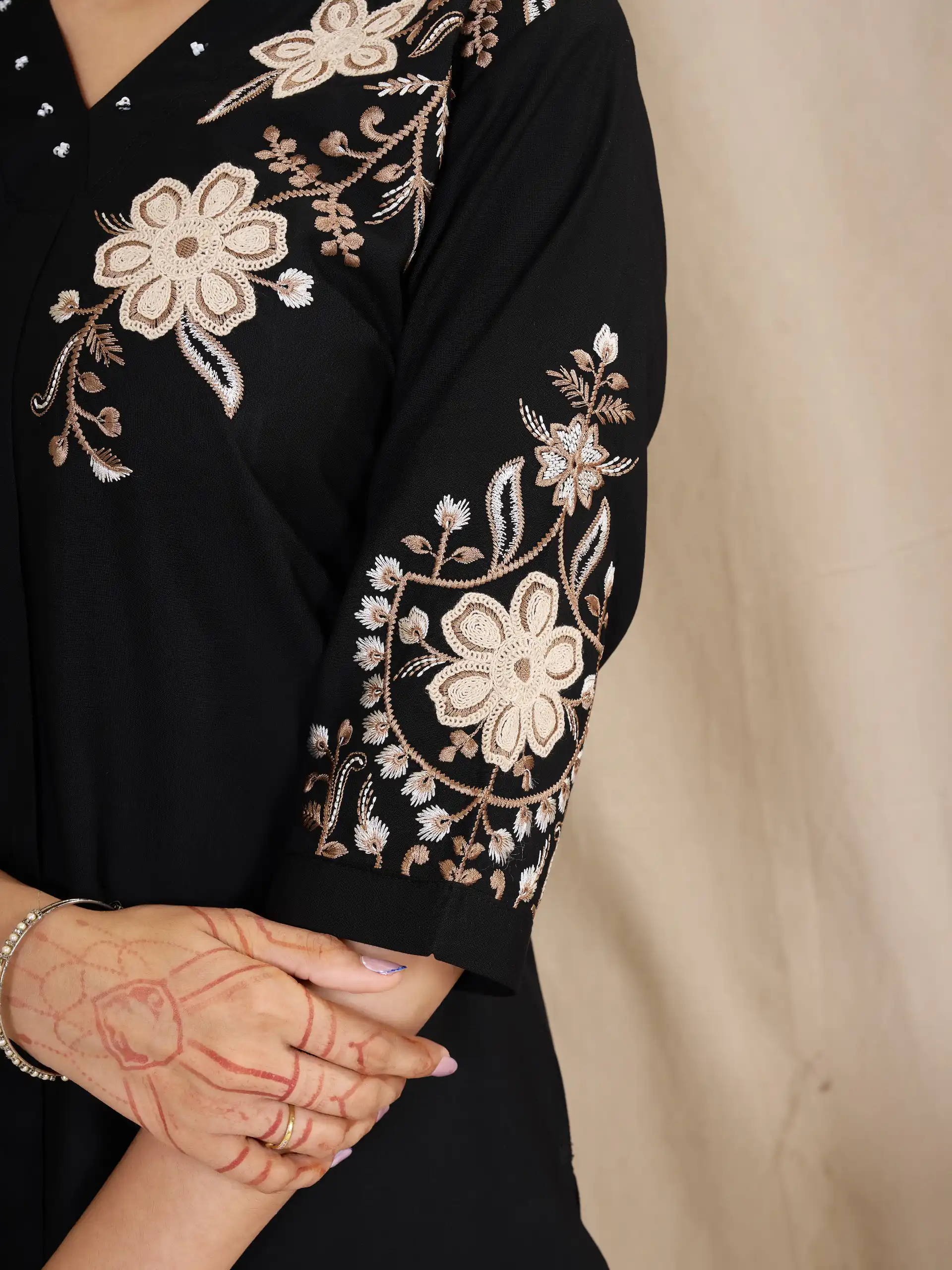 Stylist Black Rayon Cotton Thread Work Kurti - Image 2