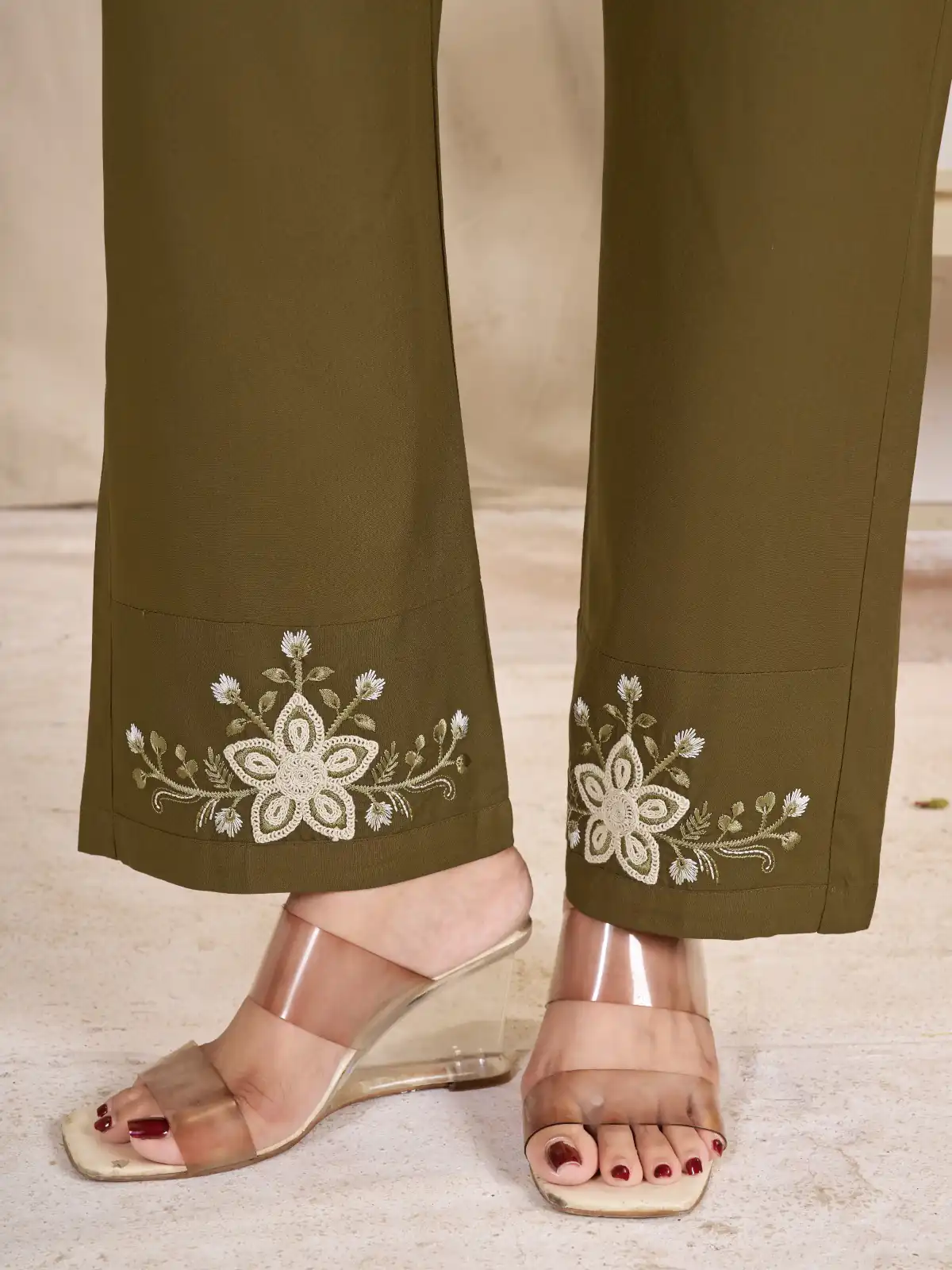 Stylist Brown Rayon Cotton Thread Work Kurti - Image 4