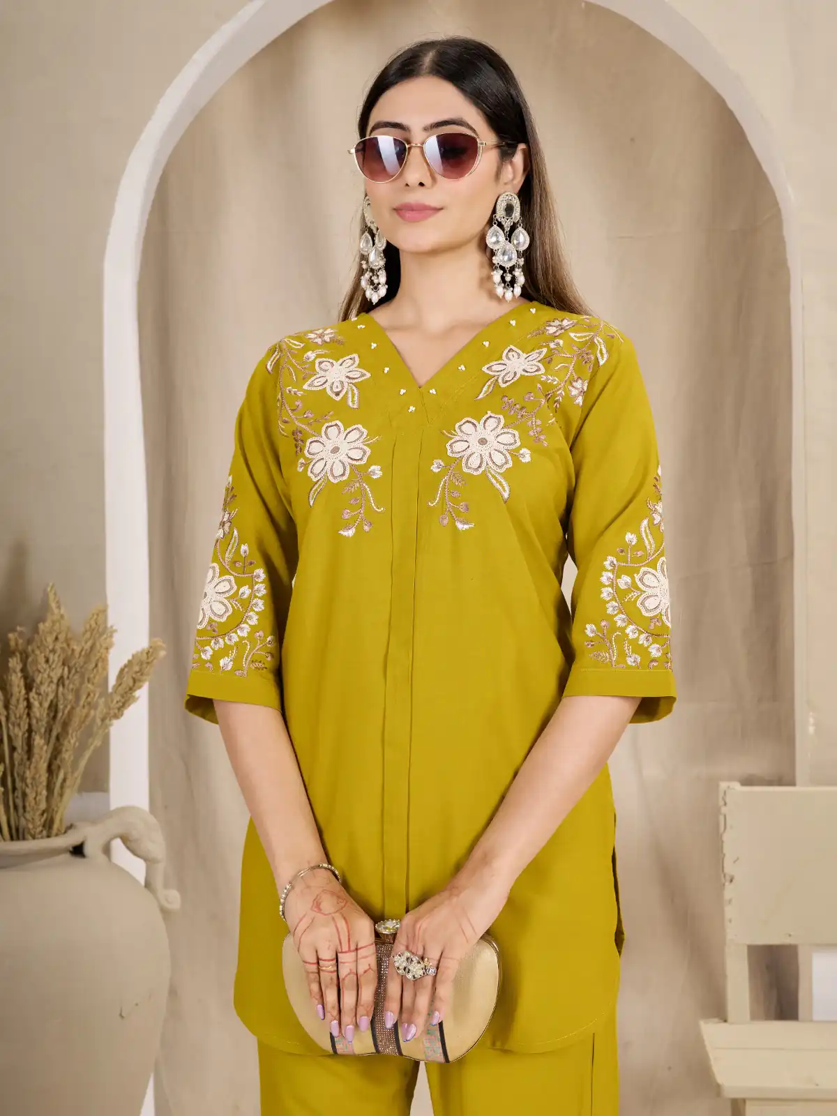 Stylist Mustered Rayon Cotton Thread Work Kurti - Image 2