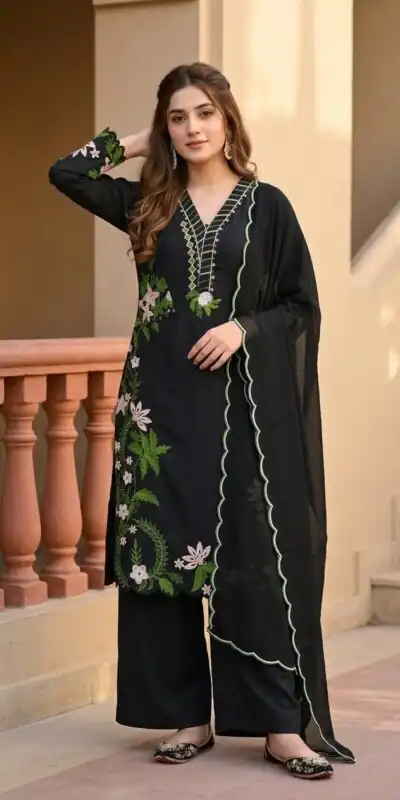 ST 249 Black Roman Silk Salwar Suit with Sequins Work & Embroidery Work. Available at ₹2099 only. Delivery 4-6 Working Days. Shop now. | Jump Suits, Salwar suit, Casual Suits, Creative suits, Designer Suits, Palazzo Suits, Party Wear Suits, Patiala Suits, Straight Suits